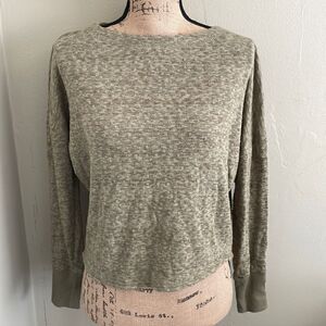 EUC! Anthropologie Khaki Green Relaxed Oversize Crop Bat Wing Top - Size Small